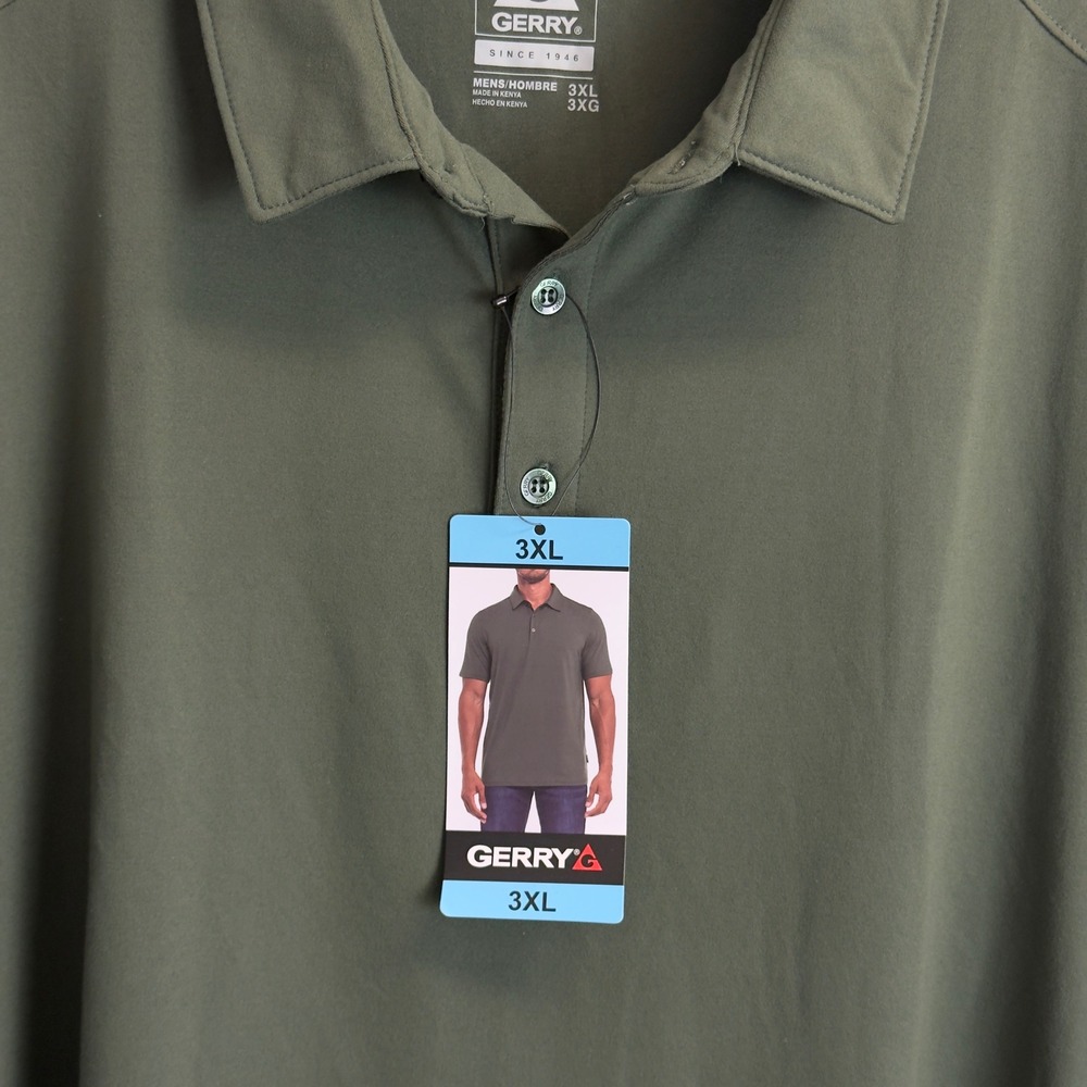NEW Gerry Mens 3XL Olive Green Short Sleeve Polo Shirt Performance Stretch - Picture 3 of 8